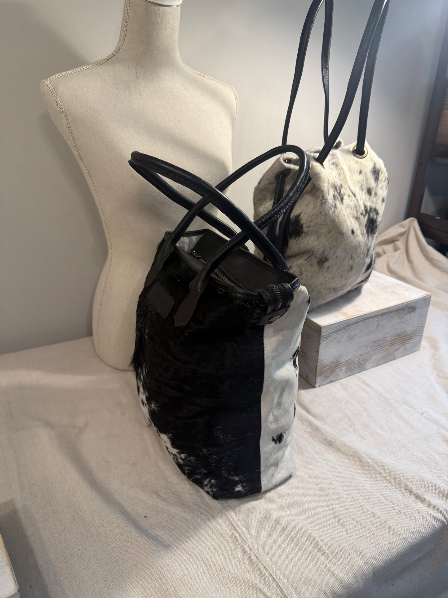 Petite Wellington Tote - Black & White cowhide