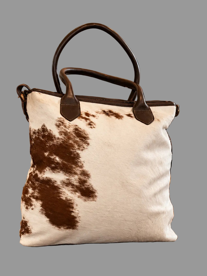 Wellington Tote - Brown & White Cowhide