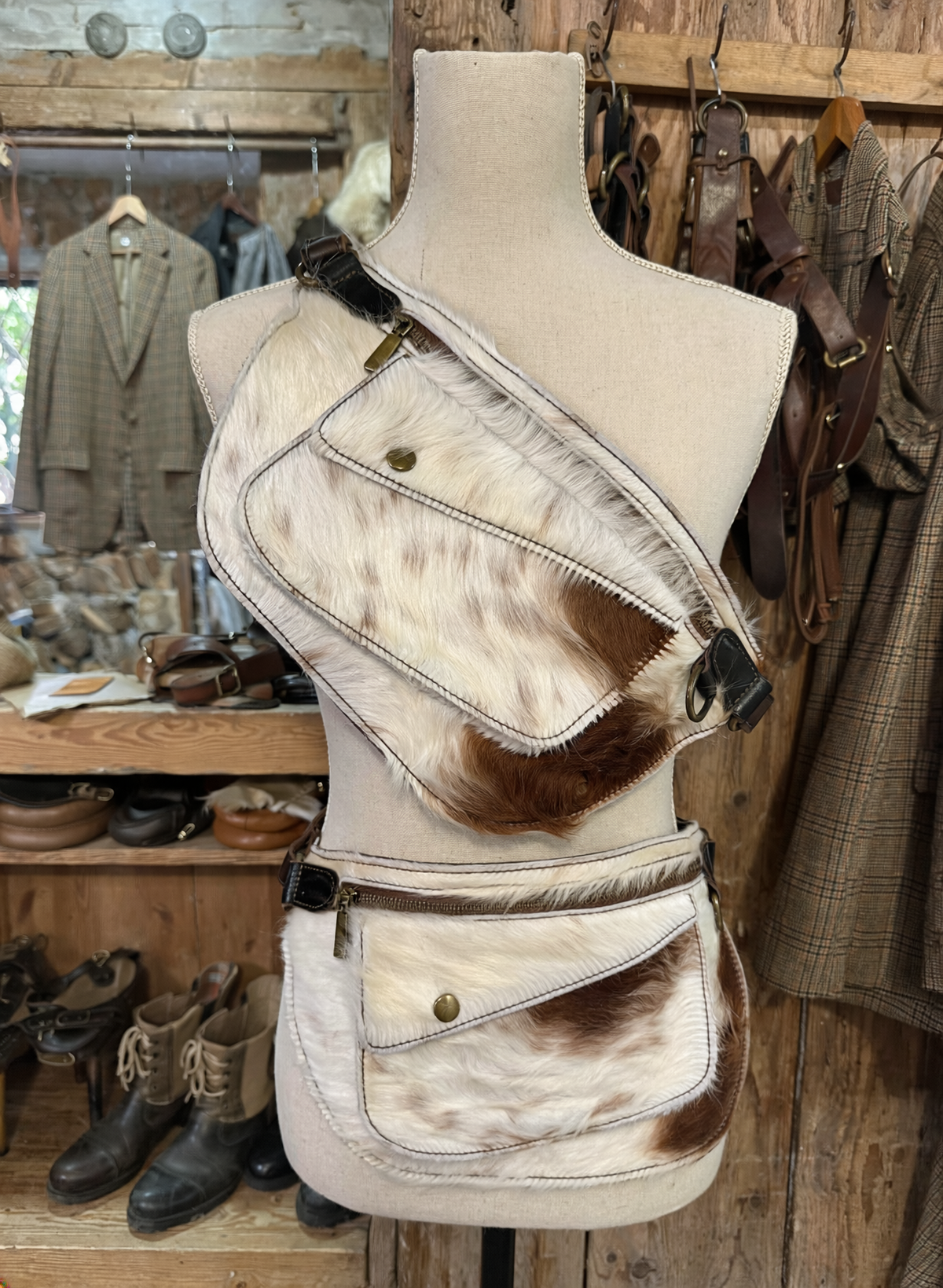 Bandera Bandolier Bag - Hair On Brown & White