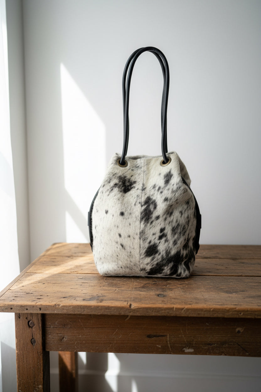Camden Bucket bag - Black & White Hair On
