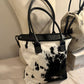 Petite Wellington Tote - Black & White cowhide