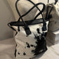 Petite Wellington Tote - Black & White cowhide