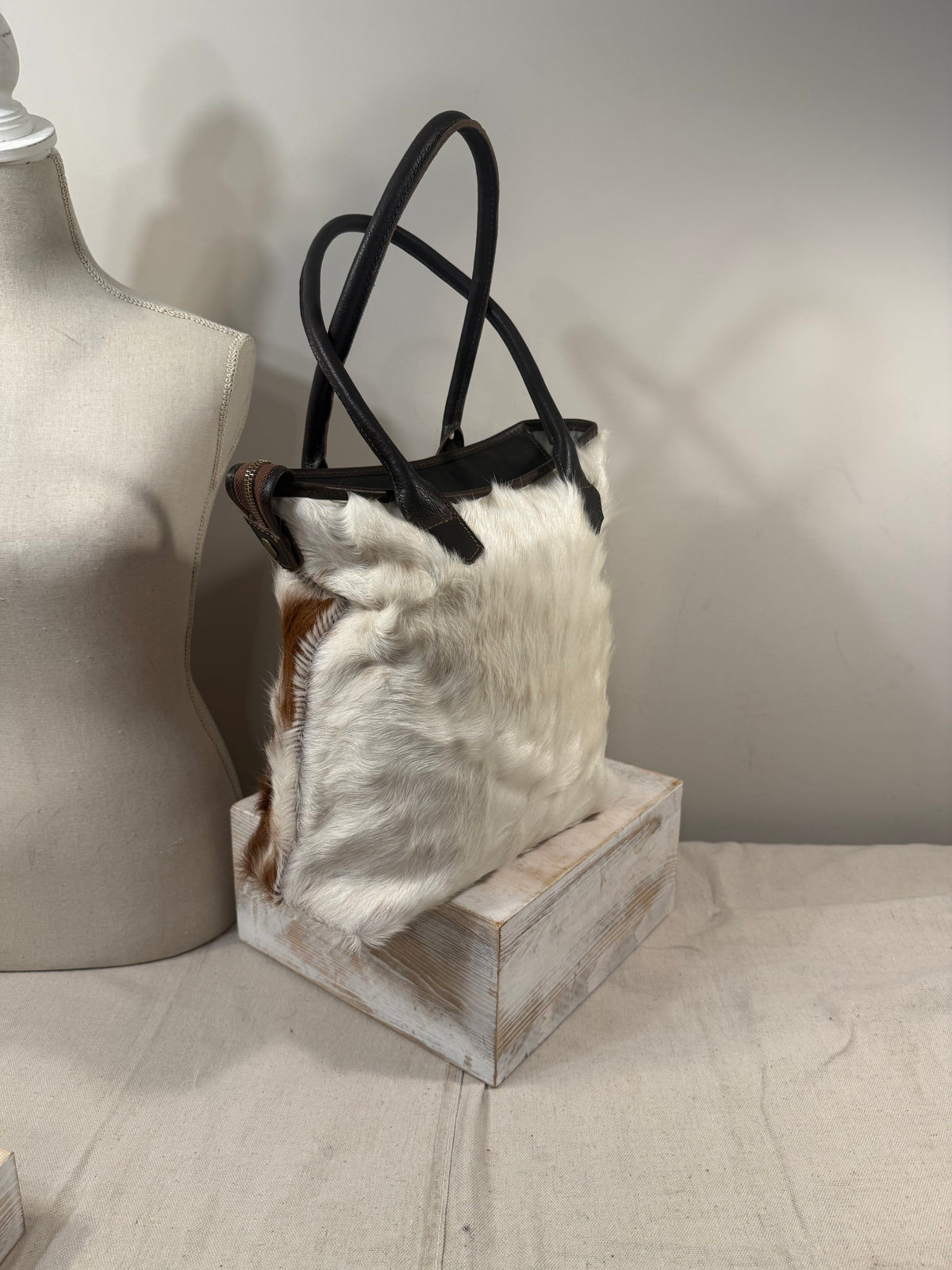 Petite Wellington Tote - Brown & White cowhide