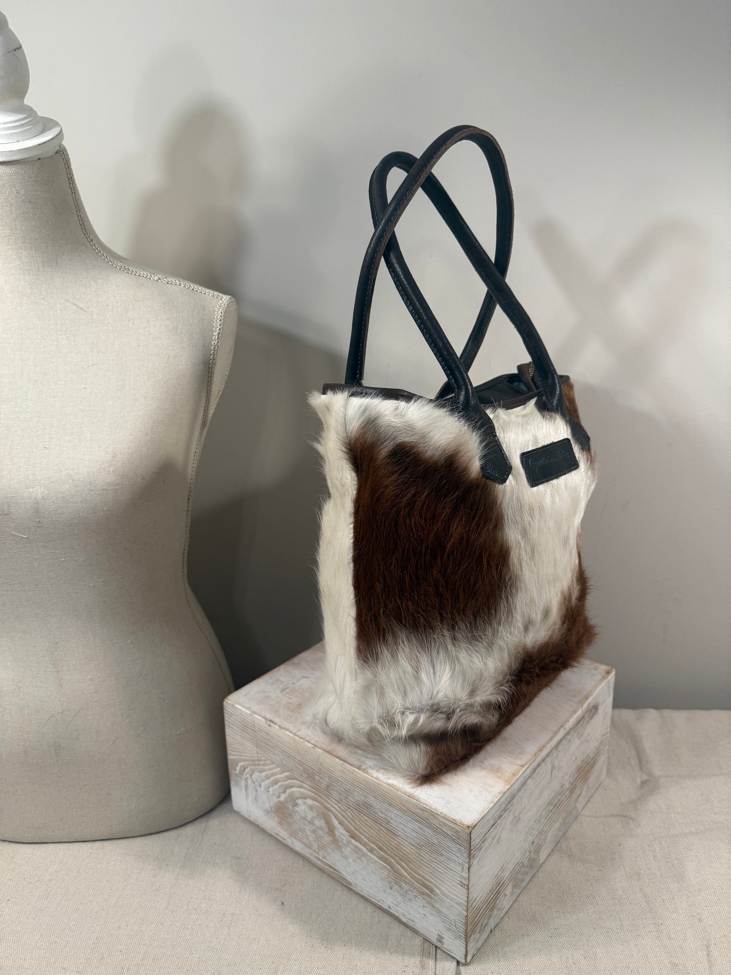 Petite Wellington Tote - Brown & White cowhide