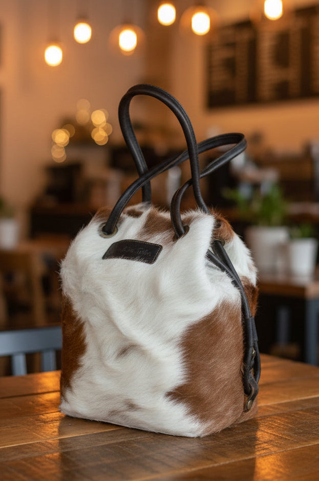 Camden Bucket bag - Brown & White Hair On